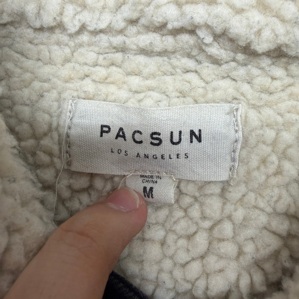 PacSun Sherpa Lined Denim Trucker Jacket Faux Shearling Black Adult Medium - Picture 7 of 13